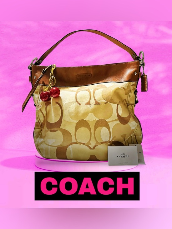 Coach Handbags - Rare vintage Coach soho Shoulder Bag Tan Signature Logo with Cherry Charm
